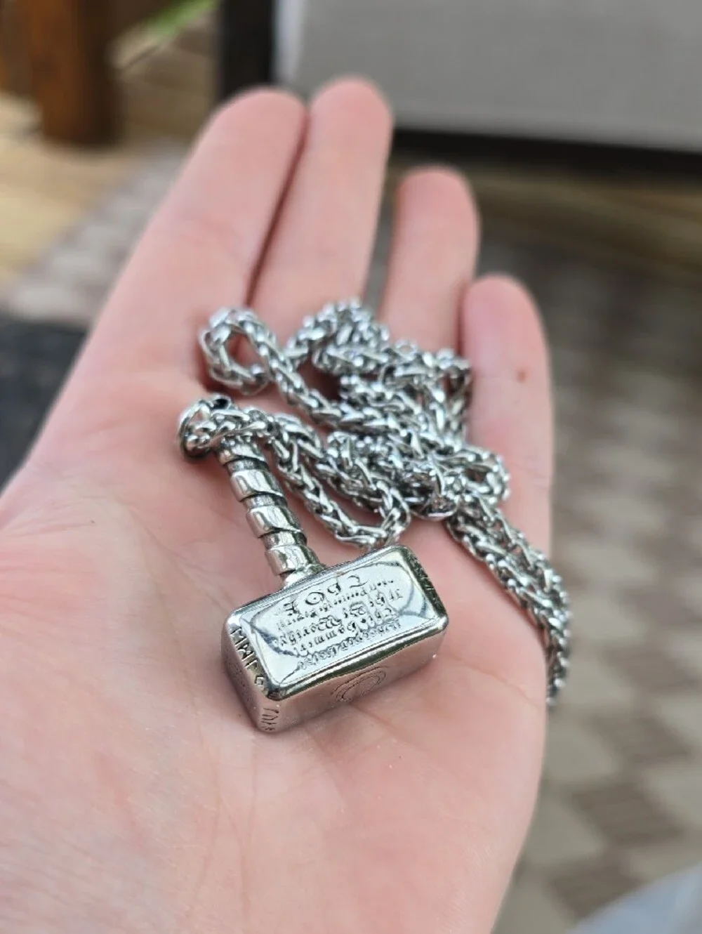Stainless Steel Thor Hammer Pendant Necklace - Silver